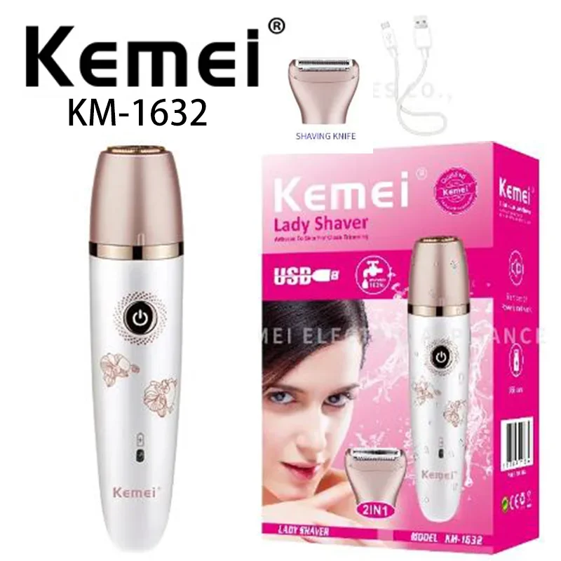 Kemei KM-1632 Lady Body Scraping Shaver Female Waterproof Razor Hair Shaver Hair Remover Epilater 2 In 1