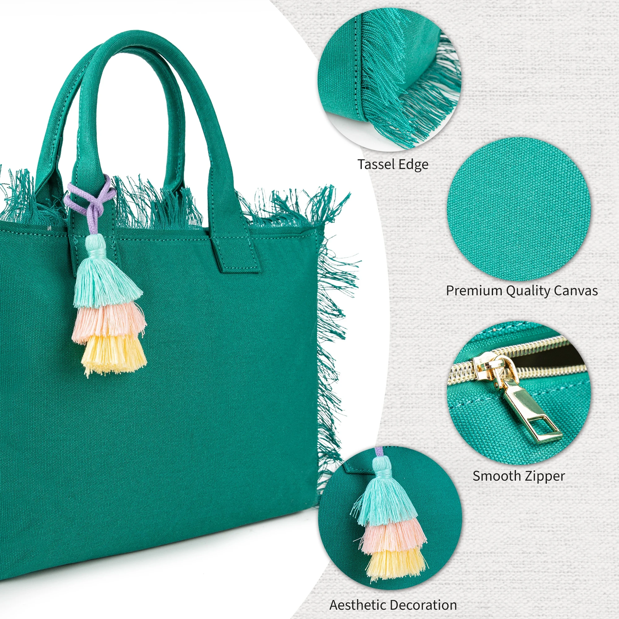 タッセル付き女性用キャンバストートバッグ、仕事、旅行、ビーチ - Women'S Bags For Work のレビューと価格