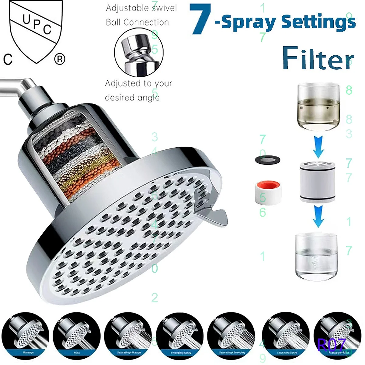 6-inch Filtered Shower Head with 7-Function High Pressure Rainfall Bathroom Shower Set