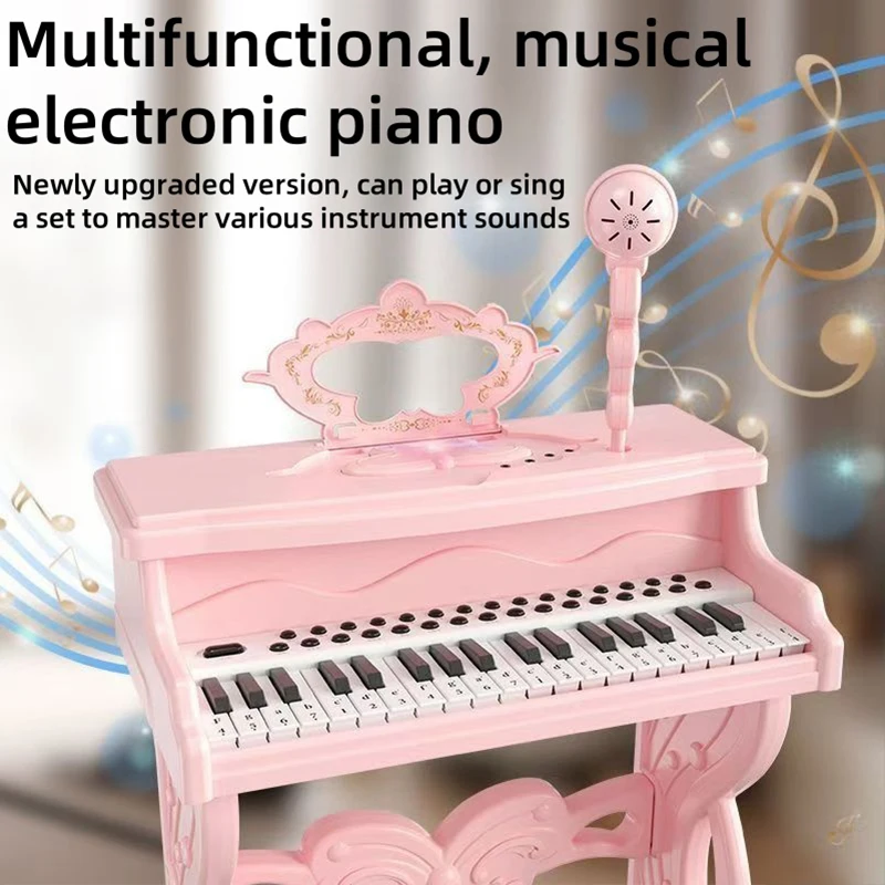 Piano eletrônico 37 teclado com microfone cadeira música instrumento musical iniciante bebê meninos meninas crianças brinquedos presentes de natal