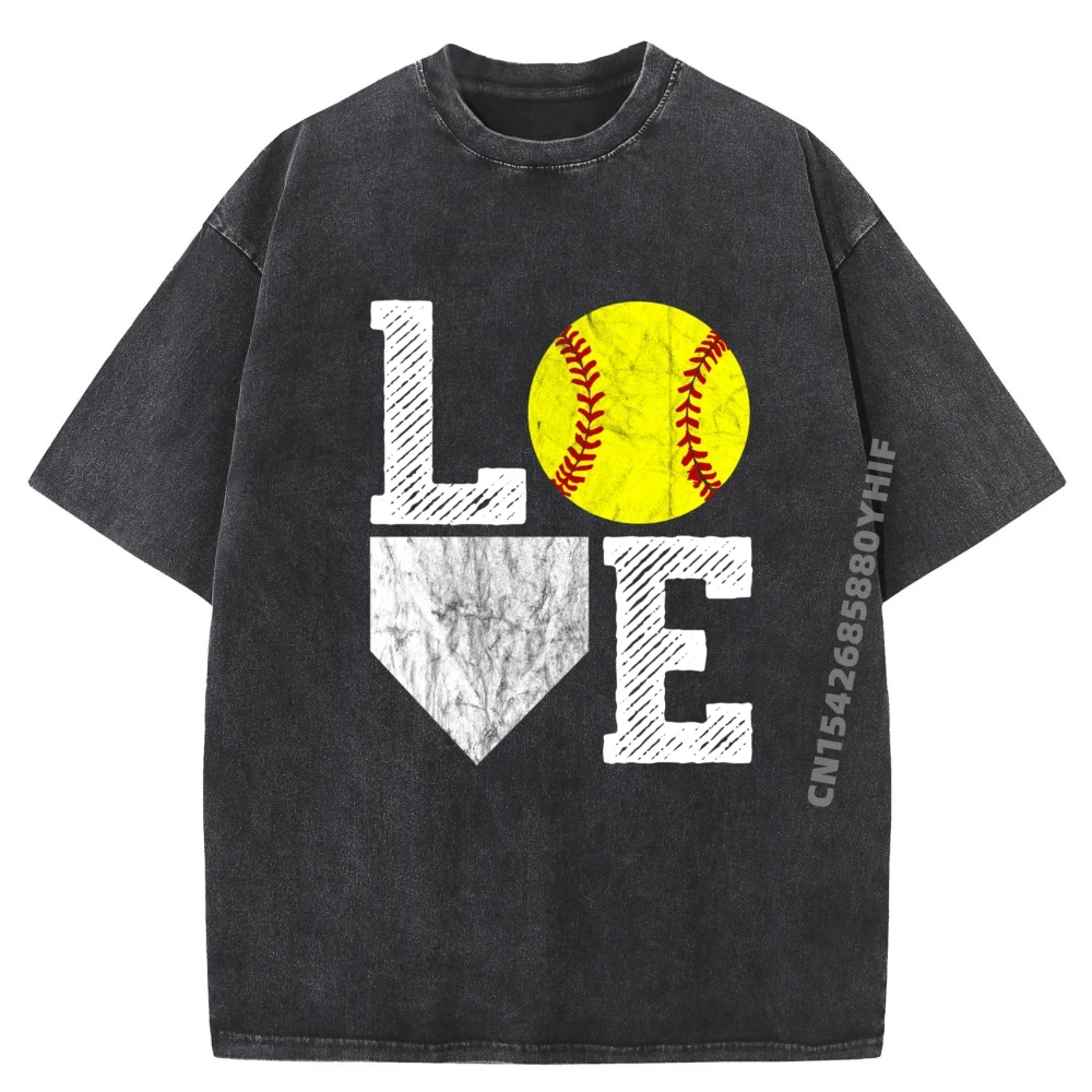 

Love Softball T-shirts Men Graphic Tees Mens Retro Washed T-shirts Summer Breathable Printed Tshirt Loose