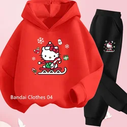 Hello Kitty Christmas Children‘s Clothing Boy Girls Christmas Gift Sweatshirt Spring and Autumn Casual Hoodie Pant Hoodie Set