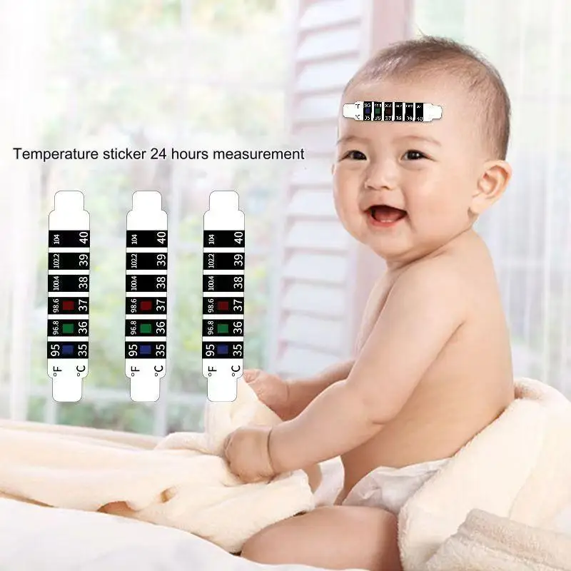 10Pcs Forehead Head Strip Thermometer Water Milk Thermometer Fever Body Baby Child Kid Test Temperature Sticker Baby Care