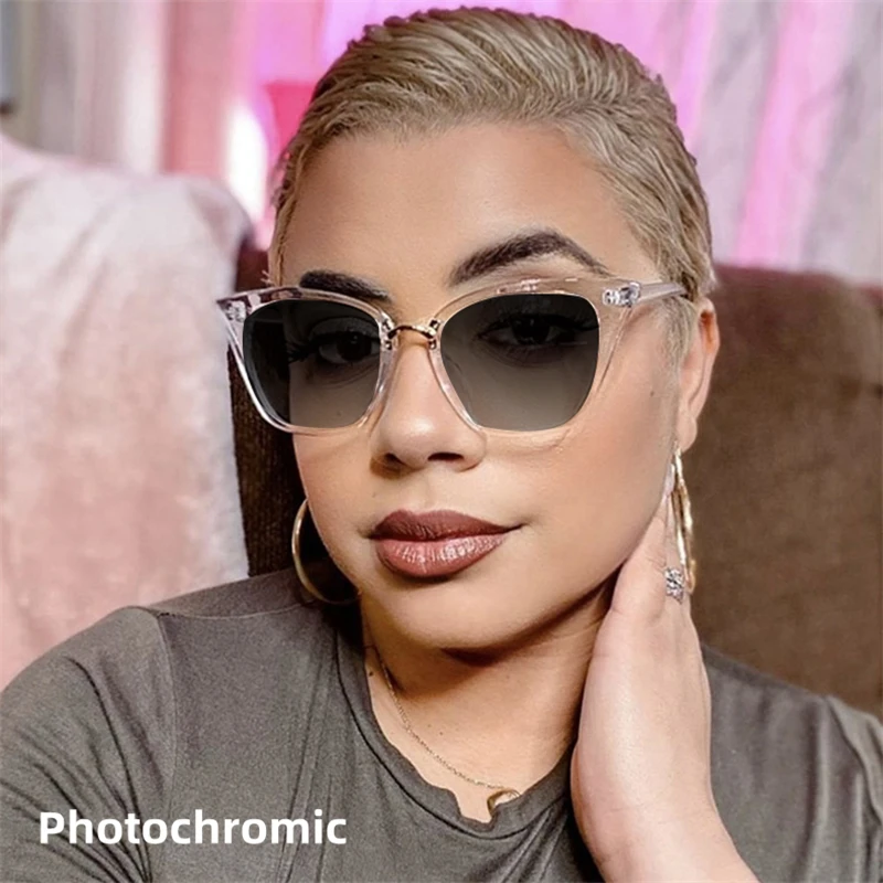 

Anti Blue Light Hyperopia Glasses Women Metal Frame Cat Eye Finished Prescription Eyewear Computer Photochromic Reading Glasses