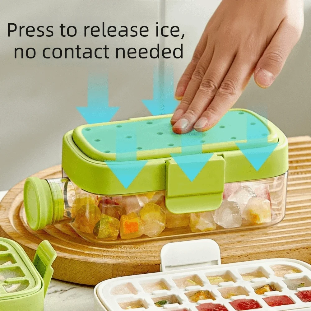

Press Type Cooling Cup Water Bottle No Touch Design Easy Release Ice Cube Mold 12/18 Grids 500/800ml Ice Make Bottle For Freezer