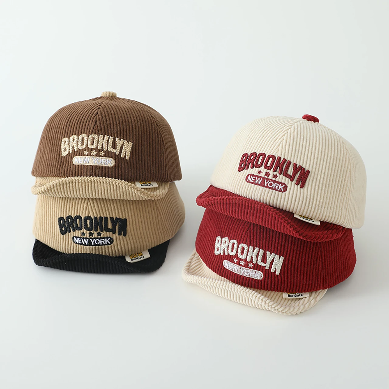 Autumn Winter Corduroy Peaked Cap Letter Embroidered Baby Duck Tongue Caps Fashion Patchwork Baseball Hat 1-3Year Toddler Visors