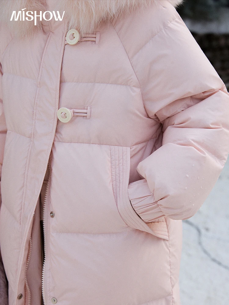 MISHOW Dames Lange Donsjassen 2025 Winter Vos Bontkraag 90% Witte Eendendons Donsjack Warme Jas Grote Zakken MXD112Y0070