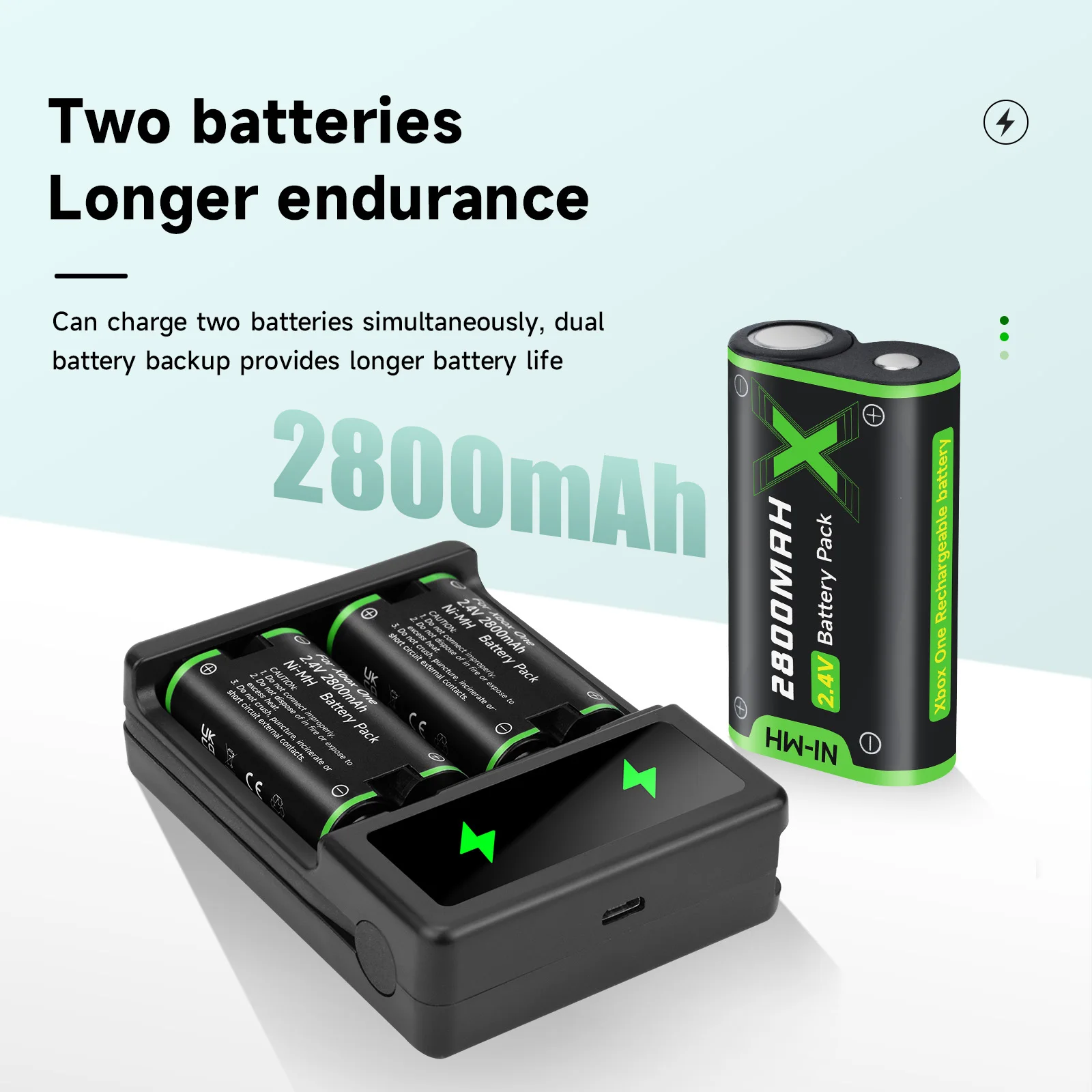 2800mAh Xbox Rechargeable Battery+LCD USB Dual Charger for Xbox One /Xbox One S/Xbox One X/Xbox One Elite Wireless Controller