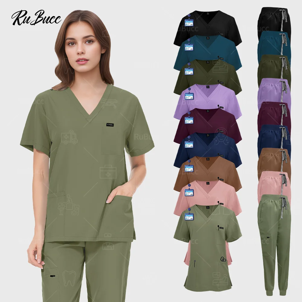 Short Sleeve Medical Tops+pants Uniform Surgery Scrubs Suits Pet Clinic Doctor Nurse Nursing Uniform Set Women Surgical Workwear