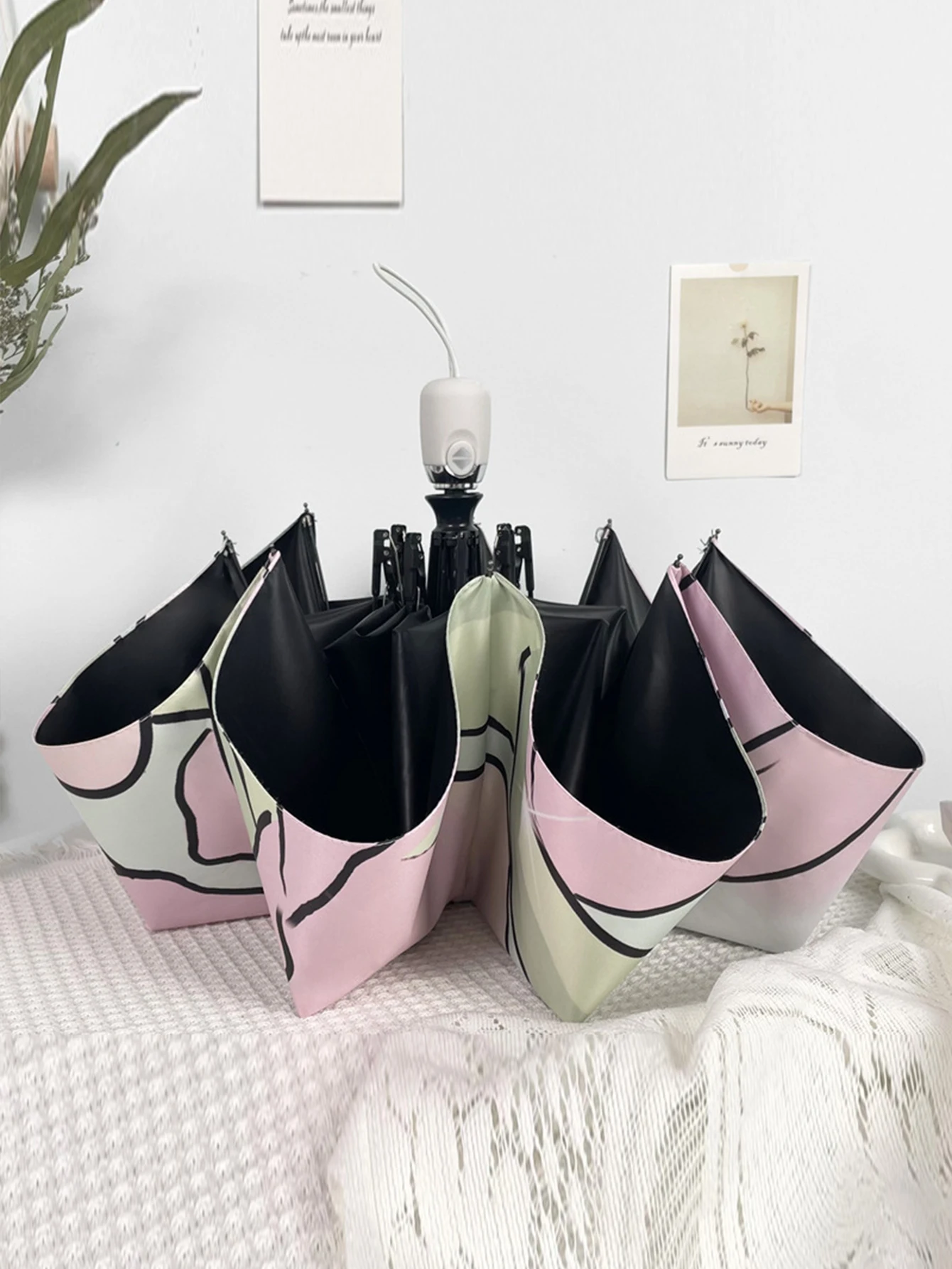 Wholesale floral sun umbrellas, fully automatic umbrellas, black glue sun protection, UV protection, sunny and rainy folding umb