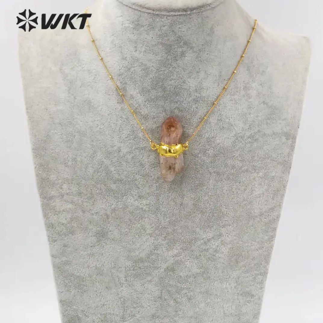 WT-N1290  New Wholesale Double Loops 18K Gold Plated Yellow Quartz Stone Necklace Fashion Hot Double Point Fashion