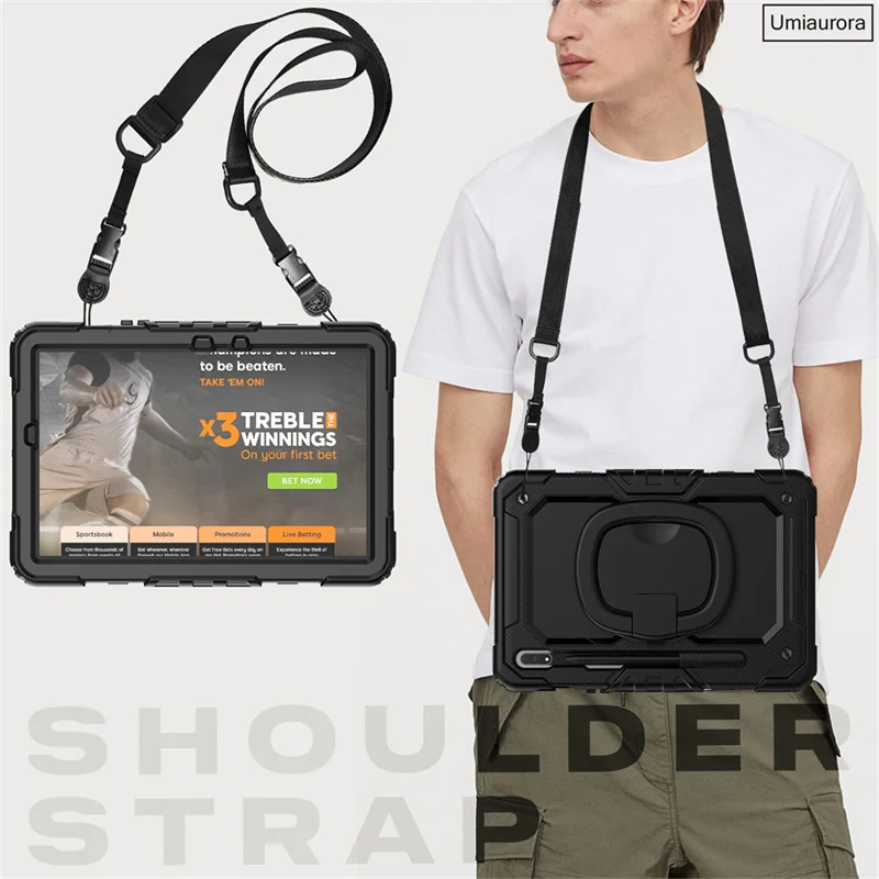 لسامسونج تبويب S7 S8 + S9 الترا S10 FE + زائد SM-X620 SM-X520 X820 X920 للصدمات اللوحي حالة سحب حلقة حامل حزام وعرة فوندا