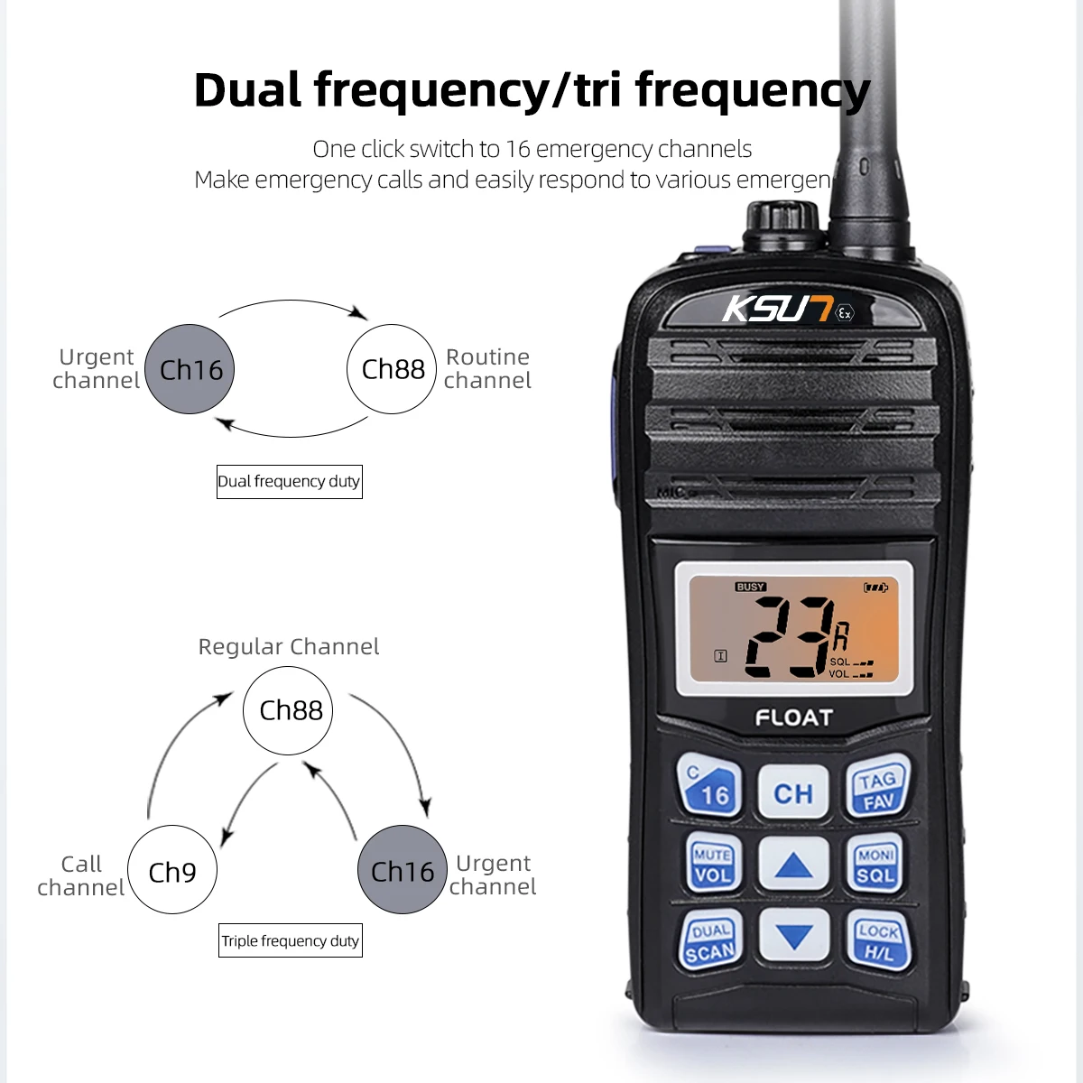 

KSUN P35EX IPX7 NOAA Waterproof Floating VHF Marine Radio Explosion-proof Walkie Talkie for Coal Mines Ocean Shipping