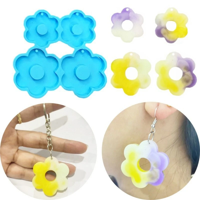 R3MC Keychain Silicone Resin Mold,Flower Shaped Resin Mold DIY Earrings Pendant Mold