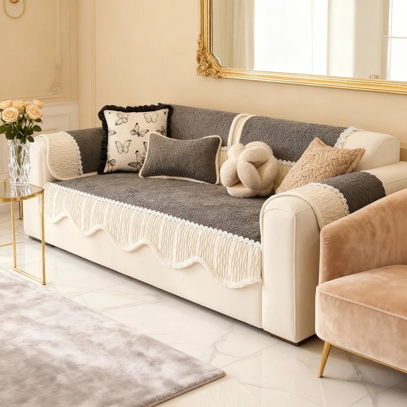 

Winter Warm Plush Sofa Cover Thicken Couch Cushion Non-Slip Irregular Sofa Towel for Living Room Modern Fashion Couch Protector