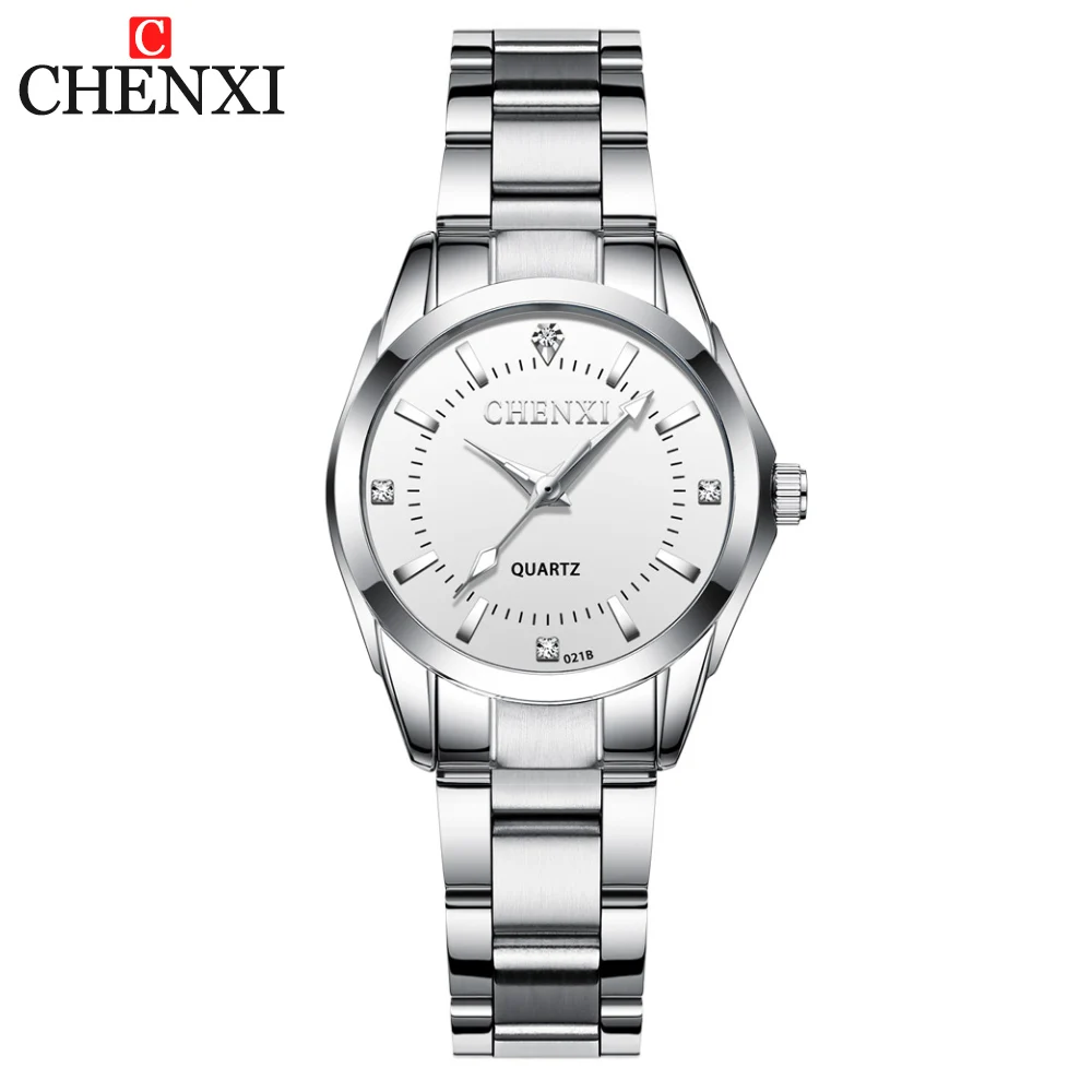 CHENXI 021B Women's Watch Simple Design Luxury Stainless Steel Women Quartz Wristwatch Rhinestone Dial Watches Gift for Ladies