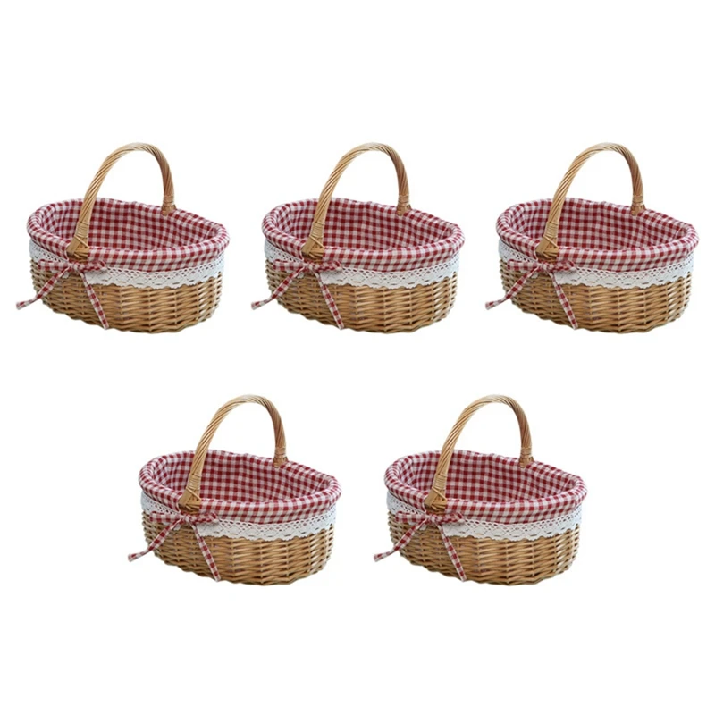 ABMO 5X Cestino in vimini Cestini regalo Cestino da picnic vuoto ovale in salice intrecciato con manico Cestino nuziale piccolo