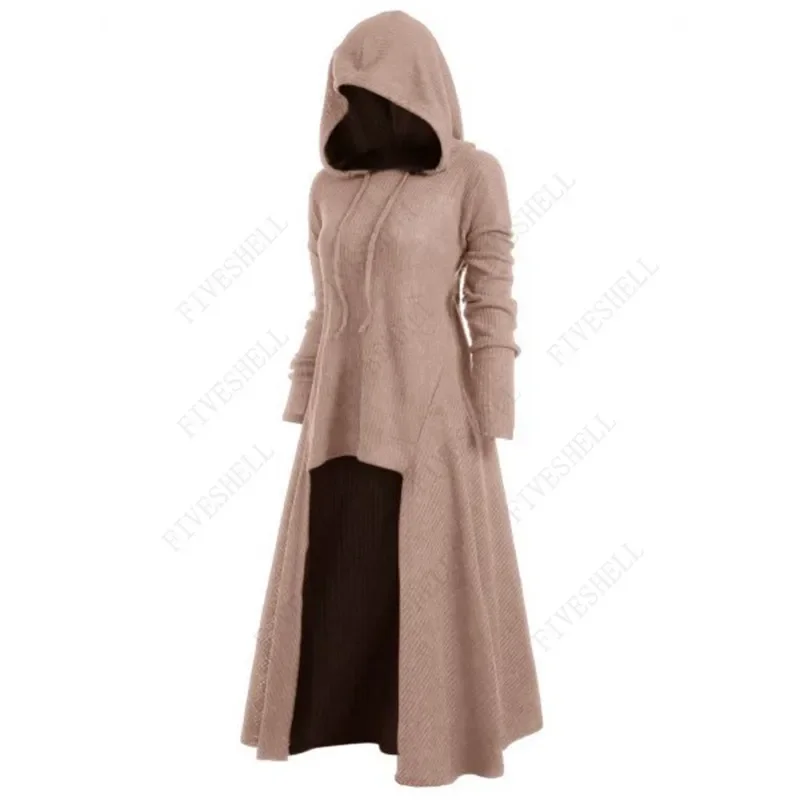 Women's Autumn Evening Party Dress Tunic Long Sleeve Hooded Robe Cloak Knight Medieval Gothic Fancy Dress Masquerade Cosplay UY2