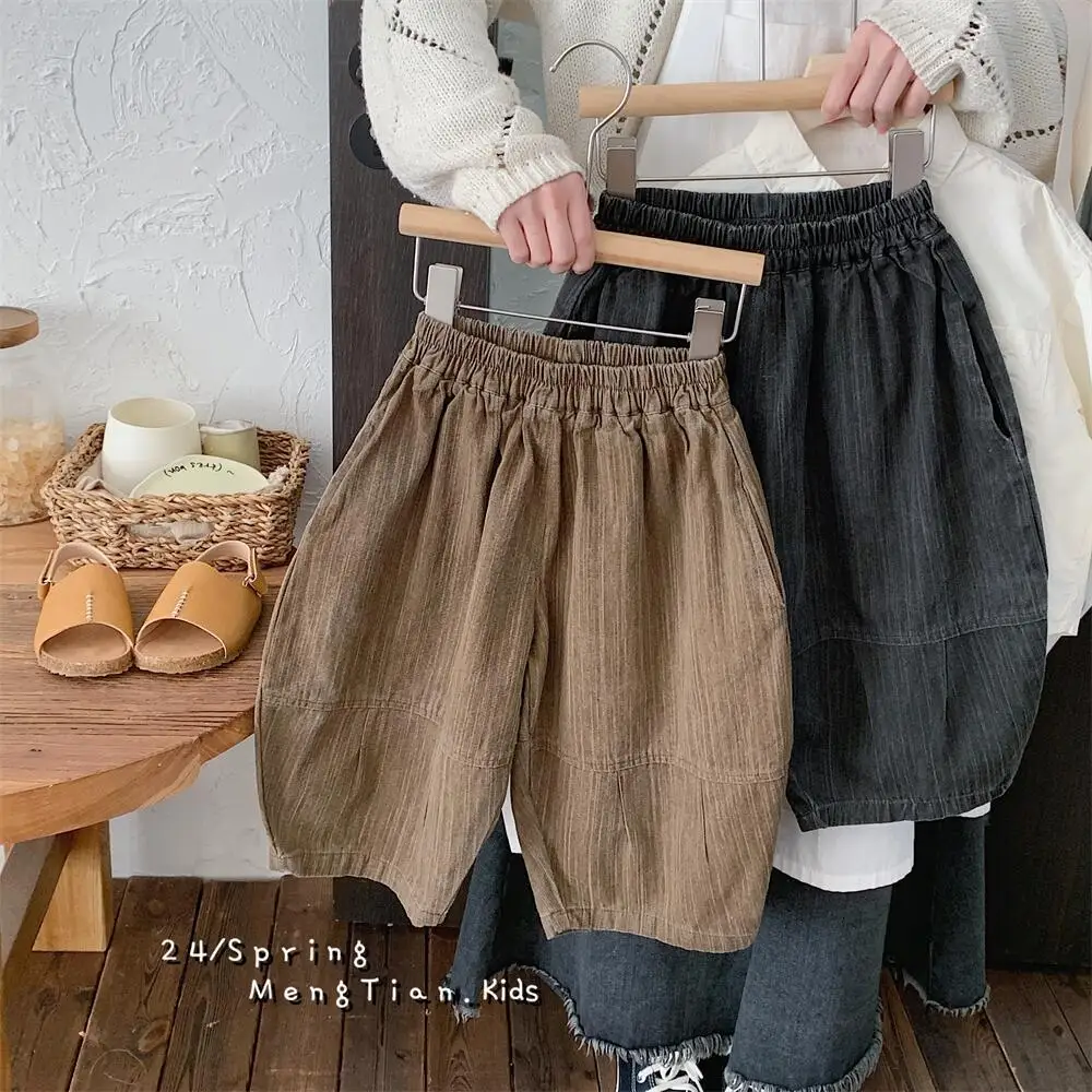 Children Boys Long Pants Spring Autumn New Toddler Boys Denim Wide Leg Pants Loose Solid Cotton Casual Babys Boys Carrot Pants