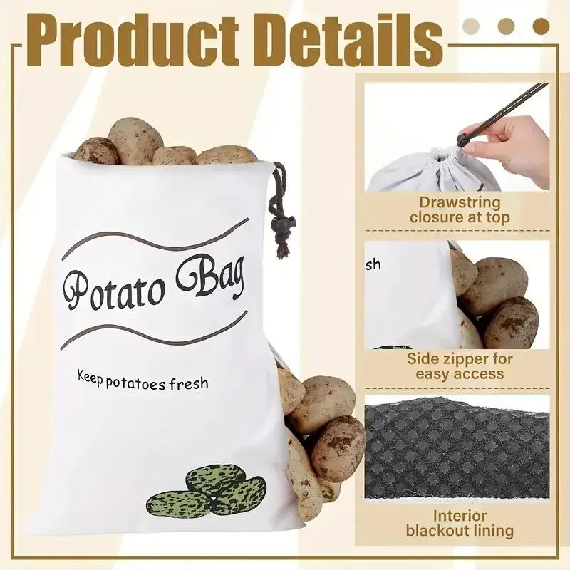 Potato Onion Storage Bag Keep Fresh Vegetable Fruit Organizer Drawstring Canvas Bags Reusable Sacks Holds Keeper Large Capacity view 5