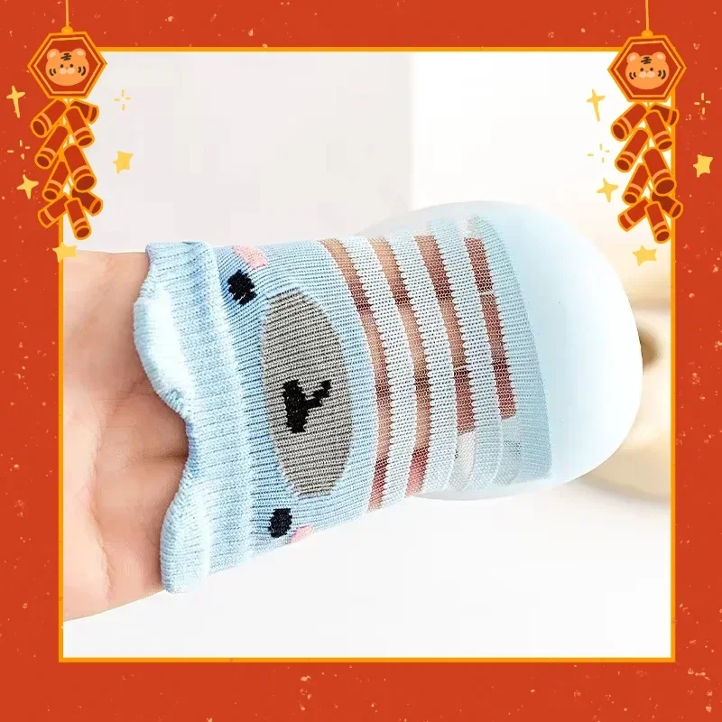 Детская домашняя обувь, дышащие чулки с рисунком медведя, весенне-летняя детская обувь для малышей, нескользящая мягкая подошва