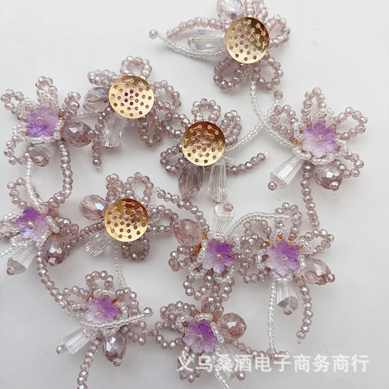 Summer Fresh Purple Crystal Lily of The Valley Flower Shoe Charms for Clogs DIY Tassel Decoration Accessory for Beaded Buckle