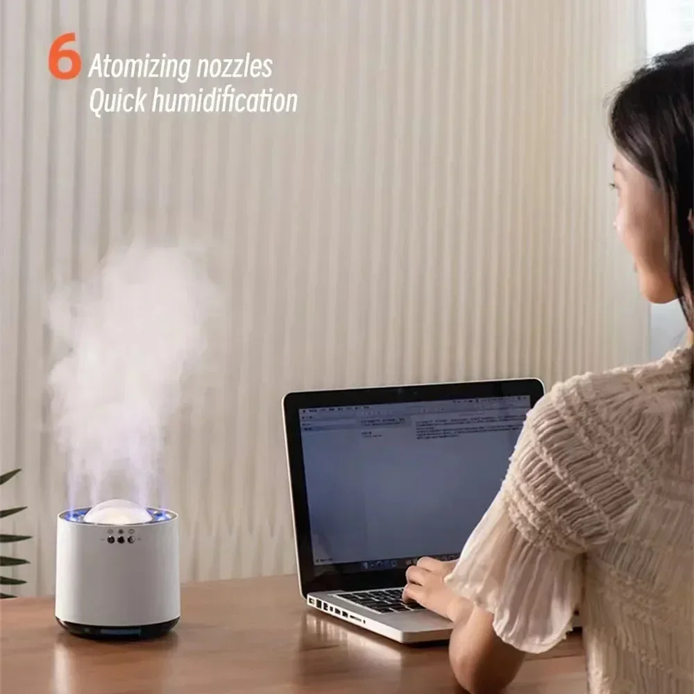 Humidificador dinámico con recogida de 800 ml, 6 cabezales de pulverización, niebla pesada, luces LED de 7 colores que cambian con regalo musical