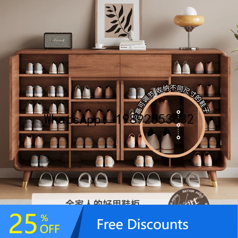 YFY Walnut Color Solid Wood Shoe Cabinet for Home Entrance Hallway Cabinet Balcony Large Capacity Storage Cabinet New Model