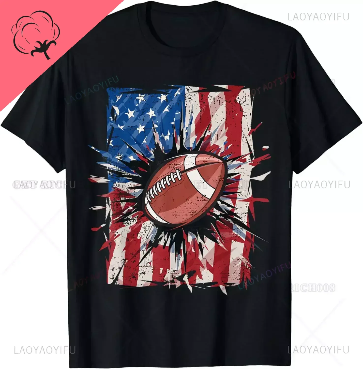 Patriotic Football 4th of July Men USA American Flag Boys TShirt Sports Pattern Short Sleeve Men Clothing Lightweight 100%Cotton