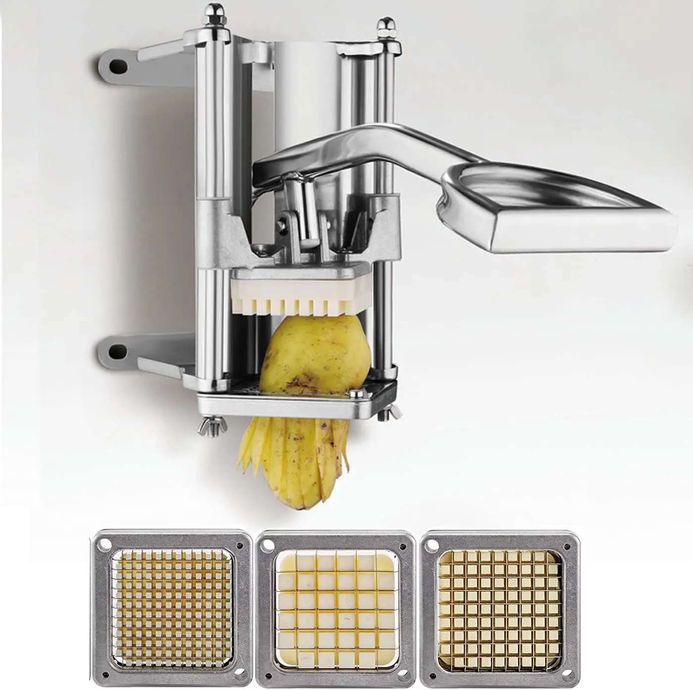 

French Fry Cutter Stainless Steel Potato Dicer with 3 Blades for Vegetables, Fixed Mount