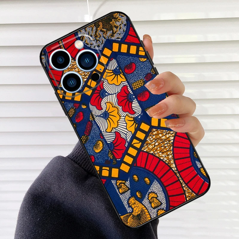 African Style Fabric Print Phone Case For iPhone 15 11 12 14 Pro Max XR XS Max X 7 8 Plus 13 14 Pro Soft Silicone Back Cover