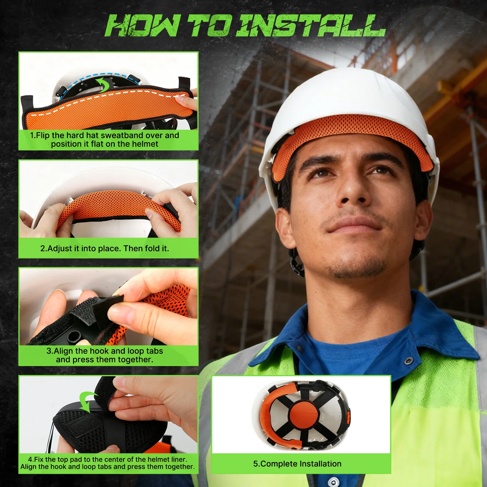 3 Sets Schweißbänder und Kopfpolster für Schutzhelme, atmungsaktives Mesh-Helm-Ersatzpolster für Stirn und Kopf für Baustellenschutzhelme – Detail 6