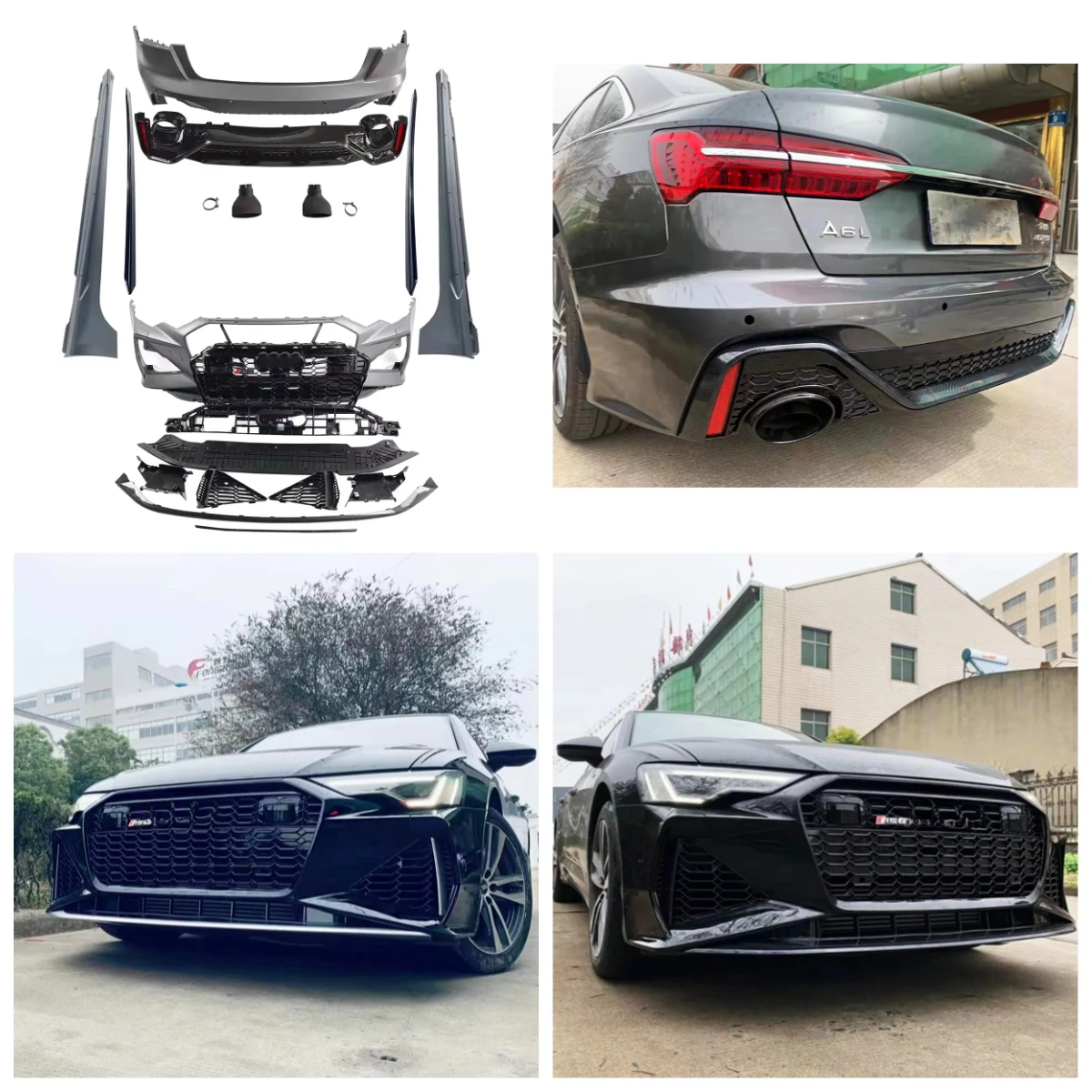 

Body Kit Include Front and Rear Bumper Assembly Grille Side Skirt for Audi A6 C8 2019-2022 Upgrade to RS6 Model PP Bodykit