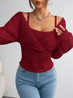 Nueva camiseta informal con capucha de manga larga de punto de Color sólido para mujer, Top cómodo y transpirable a la moda