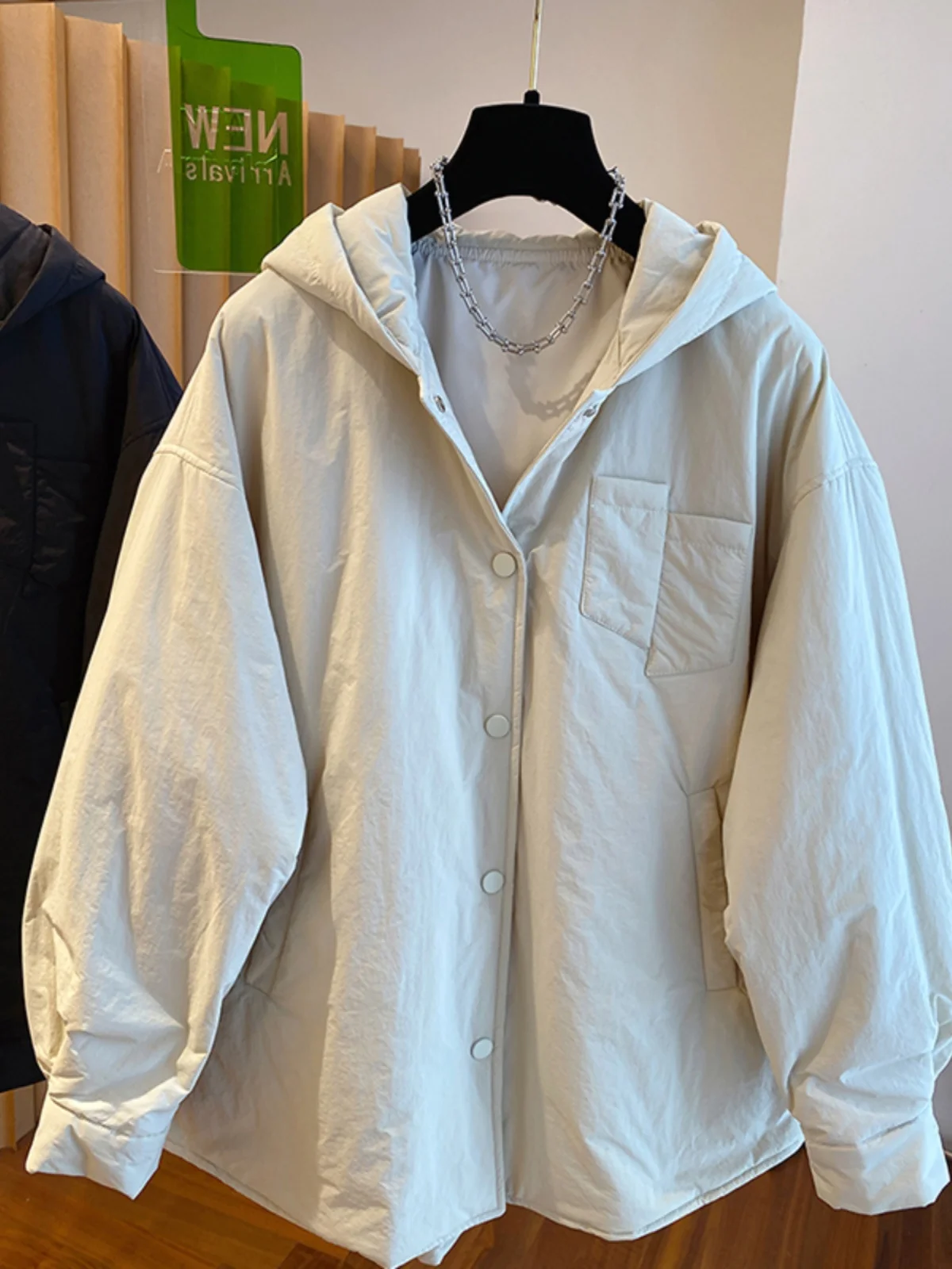 Jaet de algodón ligero informal holgado coreano Sle para mujer, ropa de abrigo de algodón tipo sándwich con capucha, uso diario