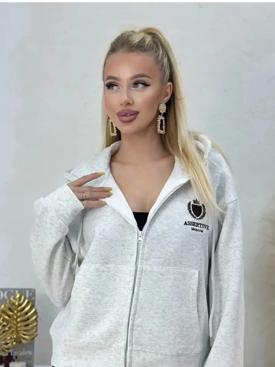 Insignia asertiva moda rusa mujer chaquetas con capucha con cremallera negro gris cárdigan de gran tamaño abrigos Hip Hop parejas calle otoño