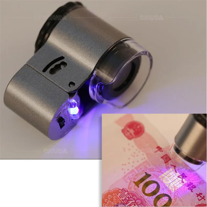 50X Handheld Magnifying Glass Mini Pocket Microscope Loupe Currency Detector Jeweler Magnifier with Led Uv Light