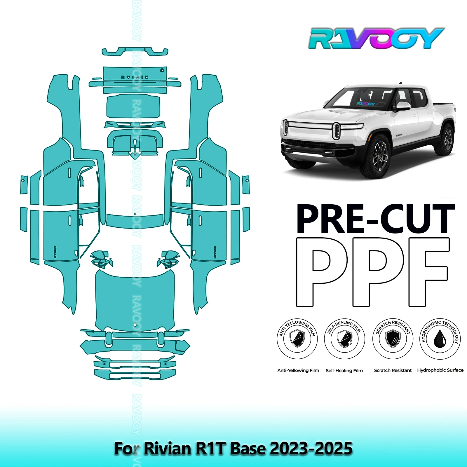

8,5 мил предварительно вырезанная защитная пленка для краски PPF, полный автомобильный прозрачный бюстгальтер для Rivian R1T Base 2023-2025