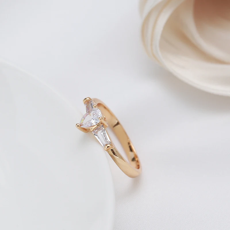 SYOUJYO Simple Natural Zircon Rings For Women 585 Rose Gold Color Luxury Bride Wedding Jewelry