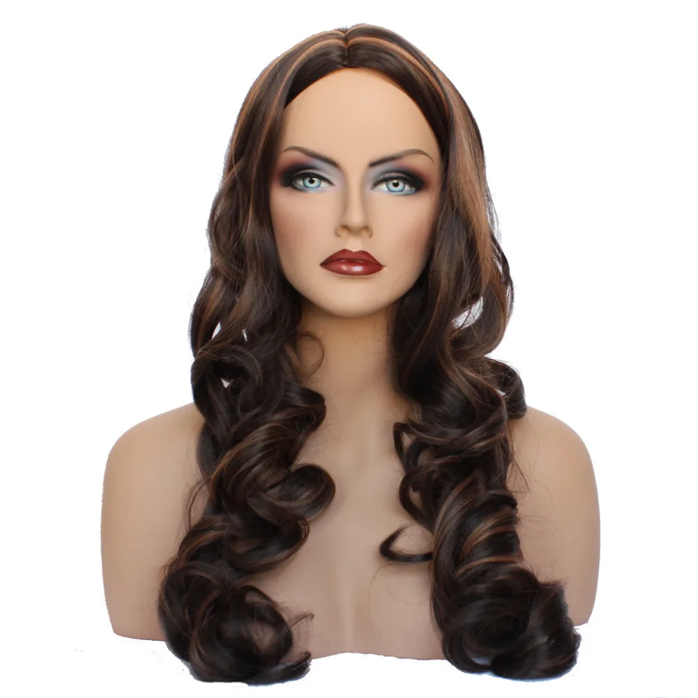 

Classic Cap women Synthetic curly wavy Long Brown mix wig HengFeng ZP29