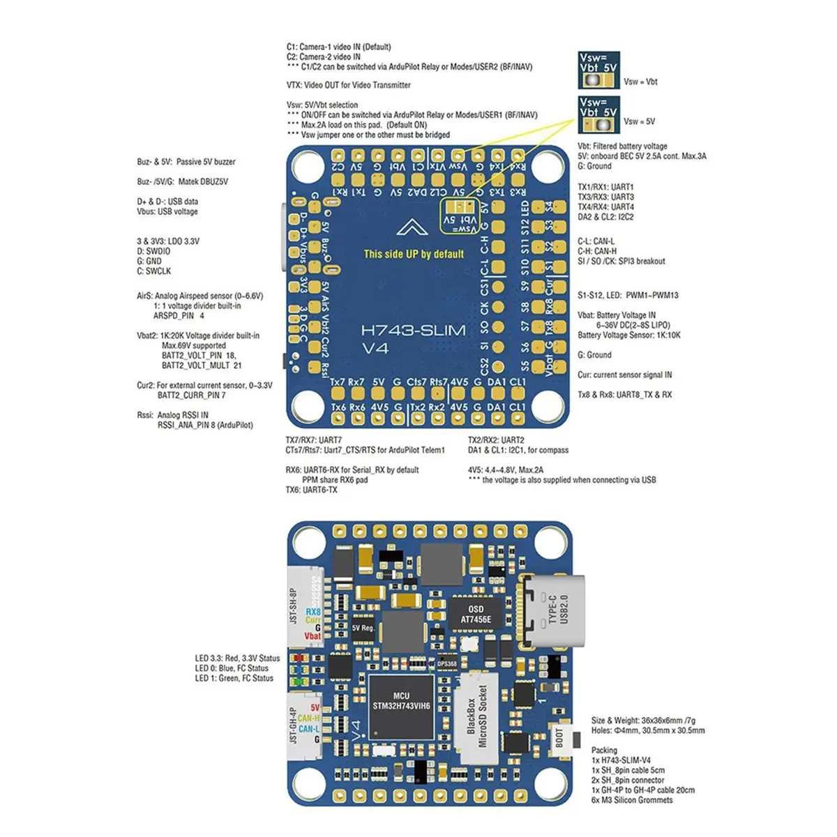 PROMOTION~ SLIM V4 Flight Controller with Built-in OSD MicroSD for FPV RC Model Fixed-Wing Drone F7 STM32H743 Flight Stack