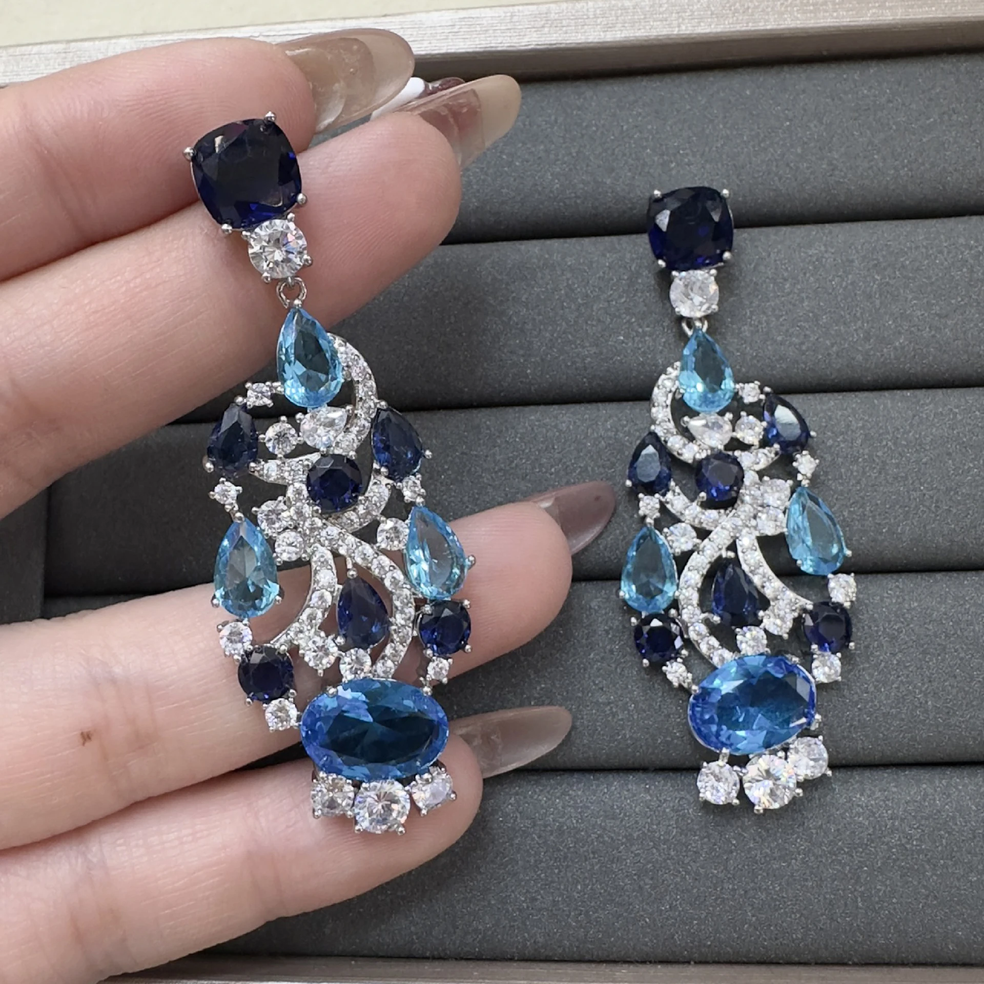 

zirconia earrings blue yellow green red plant floral dangling earrings for women wedding dinner party luxury jewelry female gift