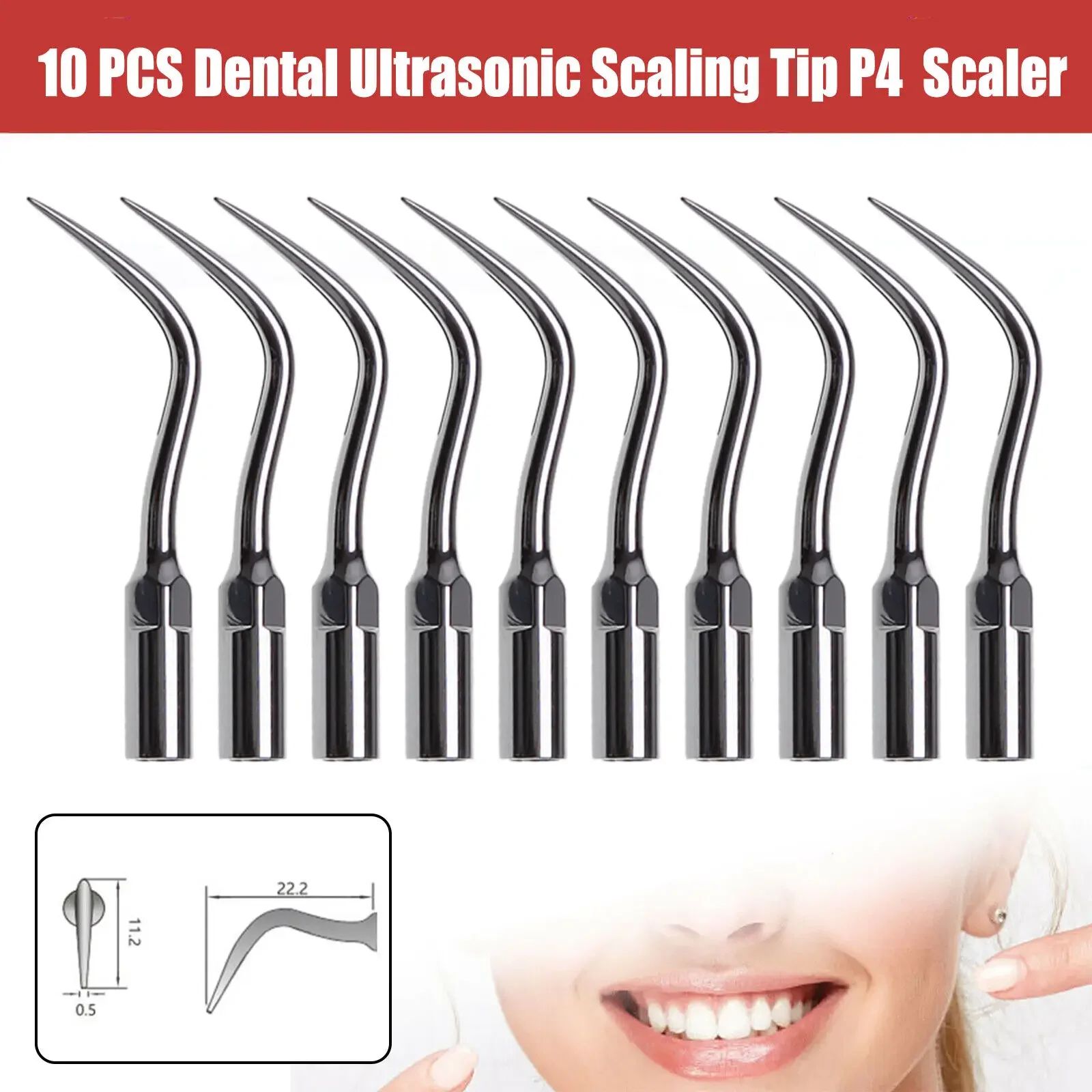 10PCS Dental Ultrasonic Scaler Perio Tips P4 Fit for EMS WOODPECKER Handpiece