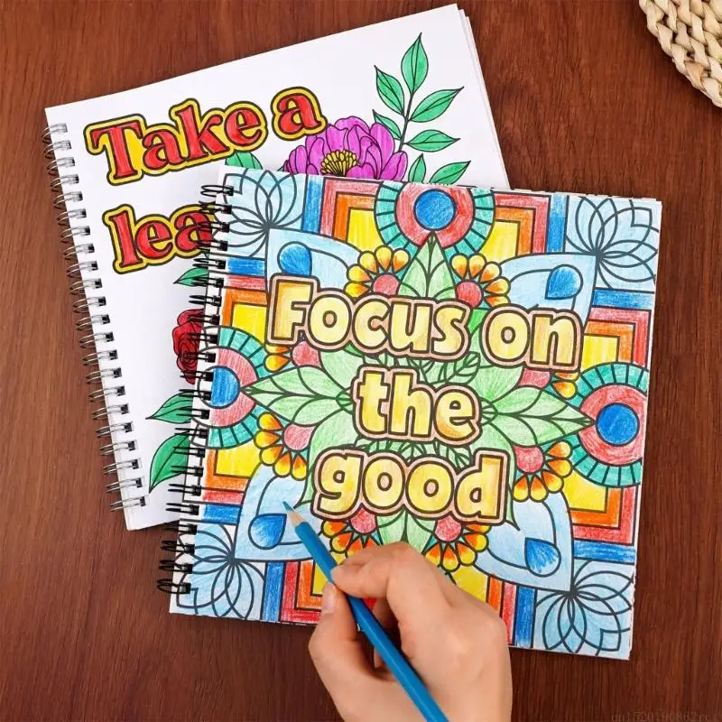 D5BB Spirals-Bound Floral Coloring Book with Pages That Fold Back Flat