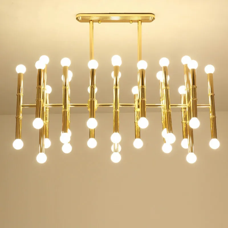 

Delightfull Rectangular Suspension Lamp Post Modern Plate Chrome Gold Led Chandelier Bamboo Shape Pipe Hanging