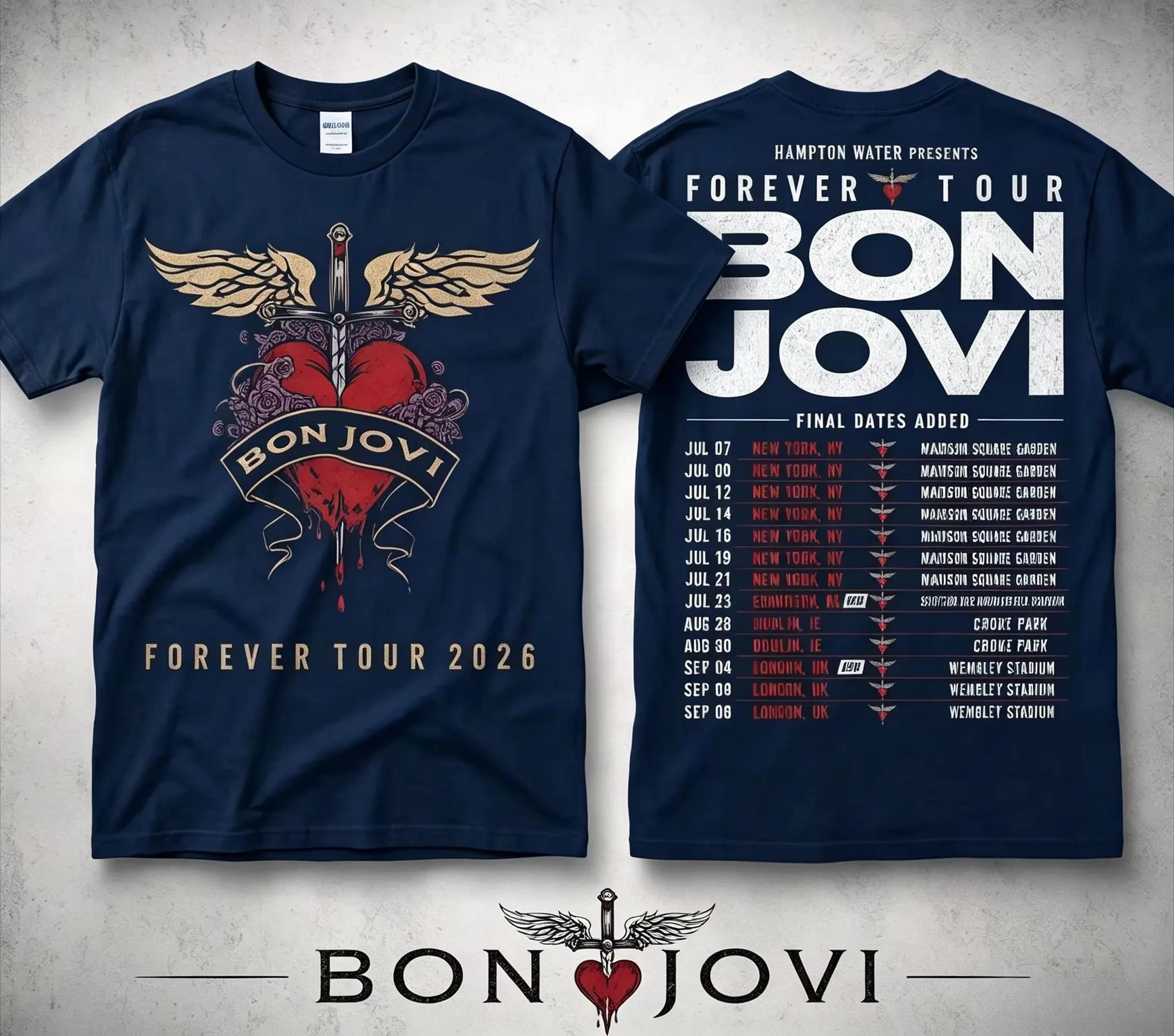 Bon Jovi Forever Tour 2026 T-Shirt für Männer und Frauen, doppelseitiger Druck, Herz-Schwert-Flügel-Grafik, Kurzarm-T-Shirt, Rockmusik-Konzert-Fanartikel – Detail 7