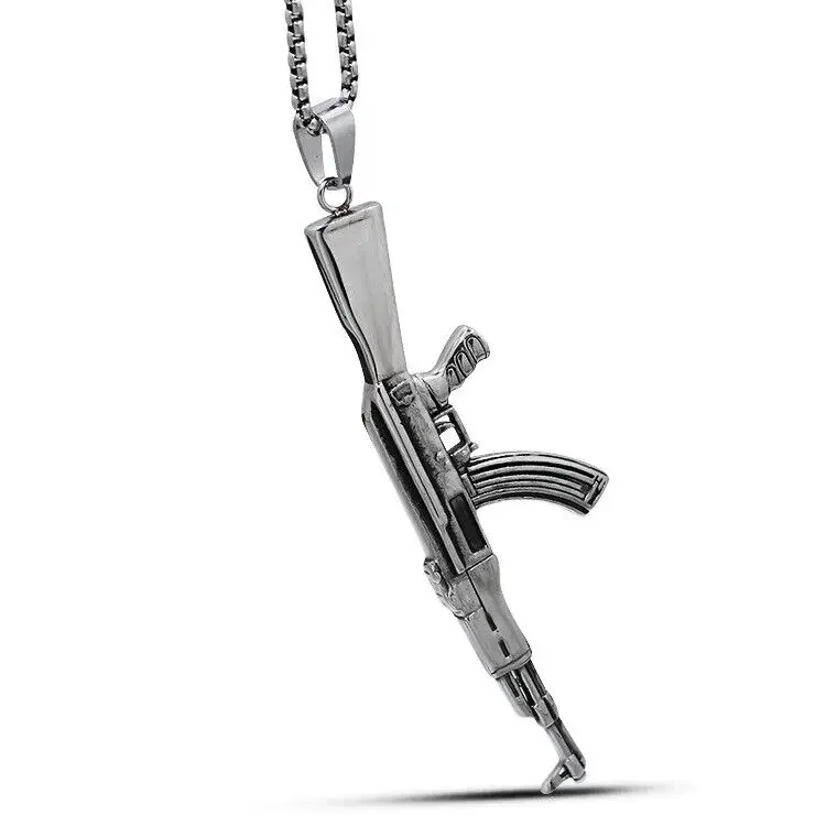 

CHUANGCHENG Hiphop Stainless Steel Huge Large AK 47 Gun Pendant Men's Necklace Chain Jewelry Accessories Chains