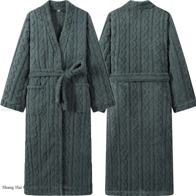 Thicken Coral Fleece Men's Robe Kimono Bathrobe Gown Warm Flannel Couple Sleepwear Loungewear Autumn Winter New Homewear Pajama