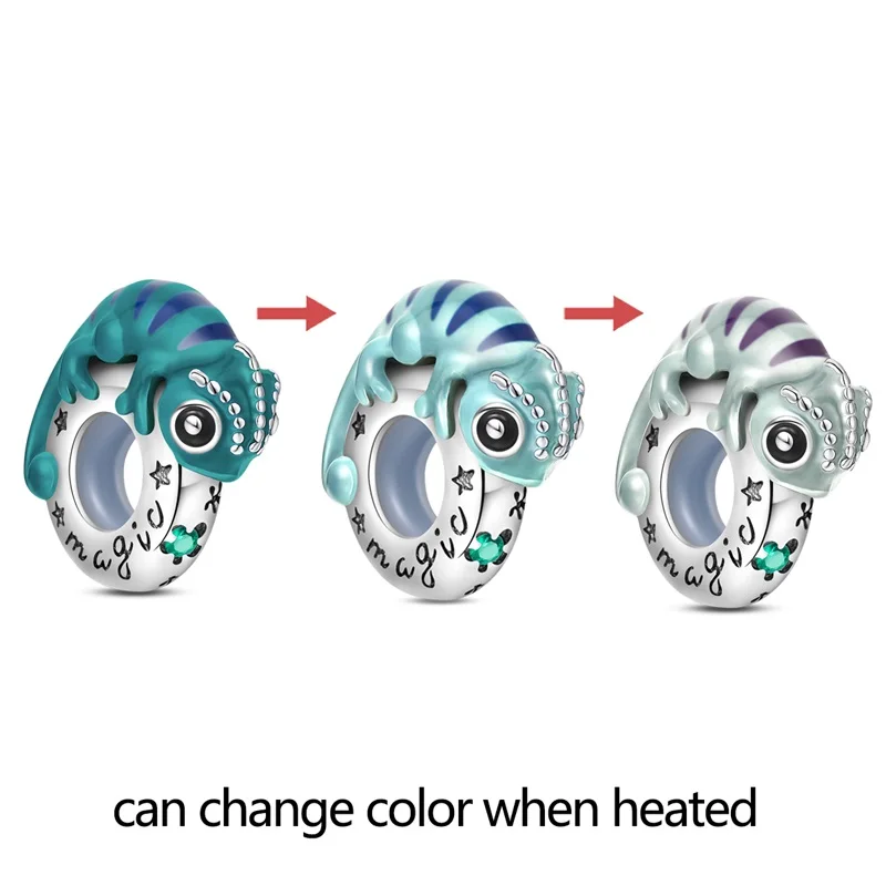 

Silicone Stopper 925 Sterling Silver Variable Color Chameleon Spacer Clip Charms Beads Fit Original Bracelet DIY Jewelry