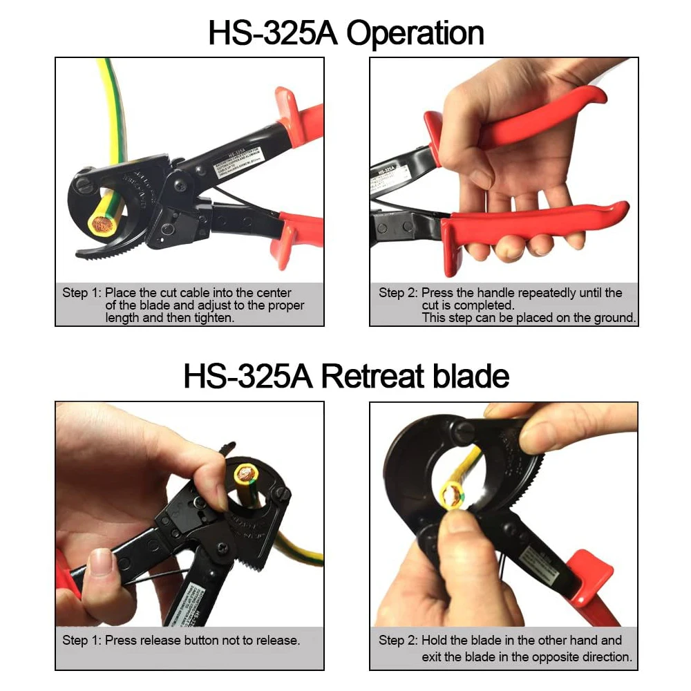 Imagem -05 - Resistente de Alumínio Cobre Catraca Cabo Profissional Cortador de Cabo Ferramenta 240 mm Ratcatraca Fio Corte Mão Ferramenta Hs325a